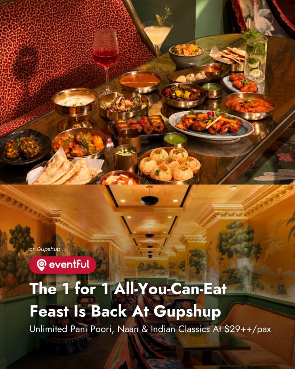 Gupshup 1-for-1 Indian Feast: $29++ Lunch at The Serangoon House
