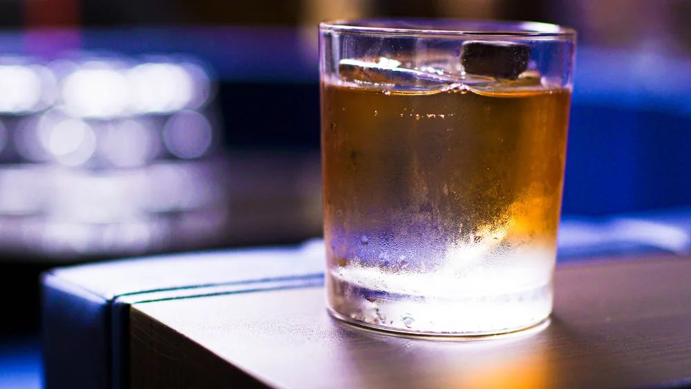 A Milo Old Fashioned on the bar counter at Brooklyn Bar