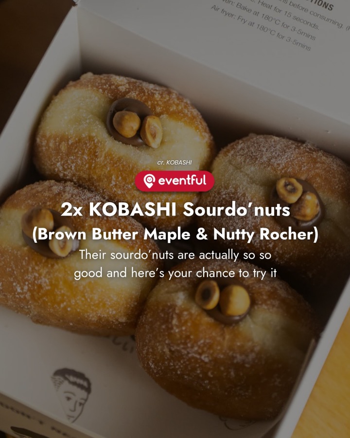 Eventful slide of a box of KOBASHI Nutty Rocher sourdo'nuts topped with hazelnuts