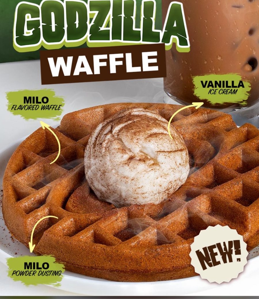 A&W Singapore Godzilla Waffle, a Milo waffle with vanilla ice cream and Milo powder dusting