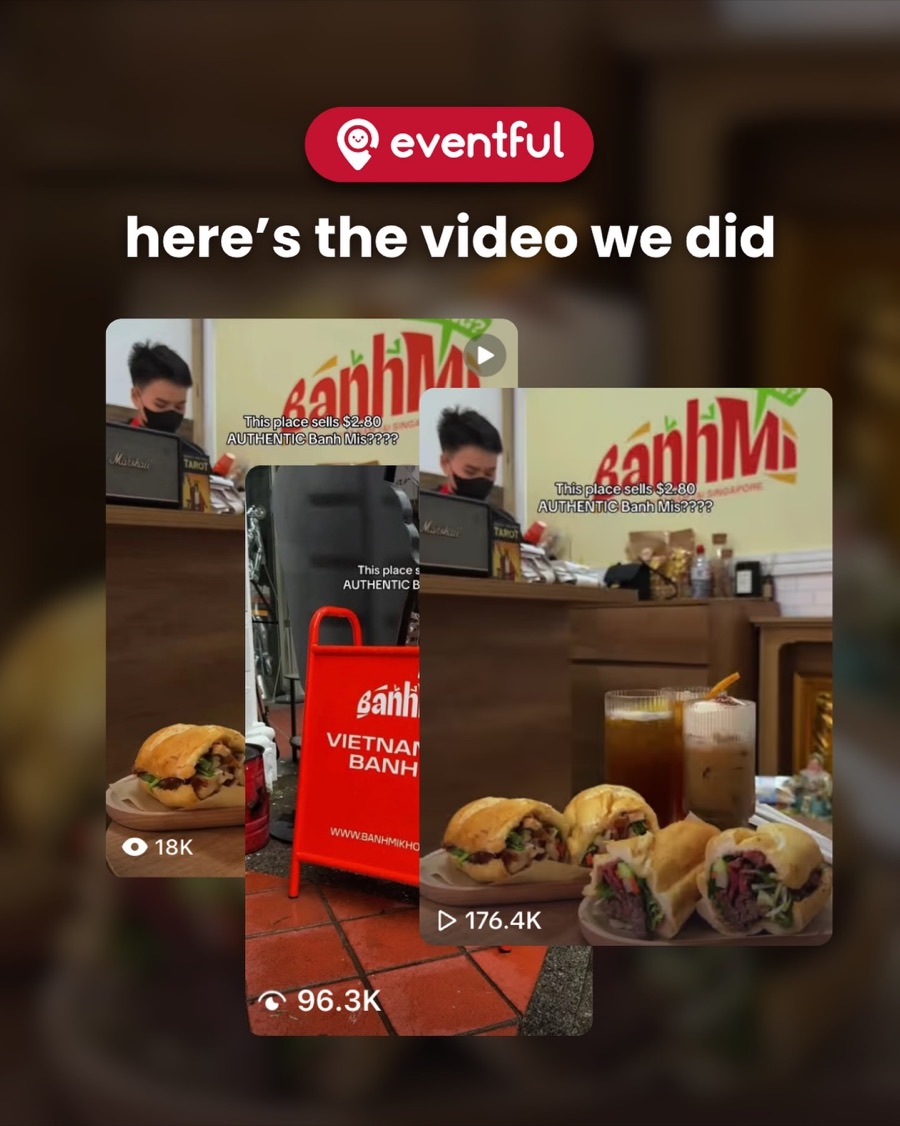 Three versions of the Eventful video on Banh Mi Khong with 18K, 96.3K and 176.4K views