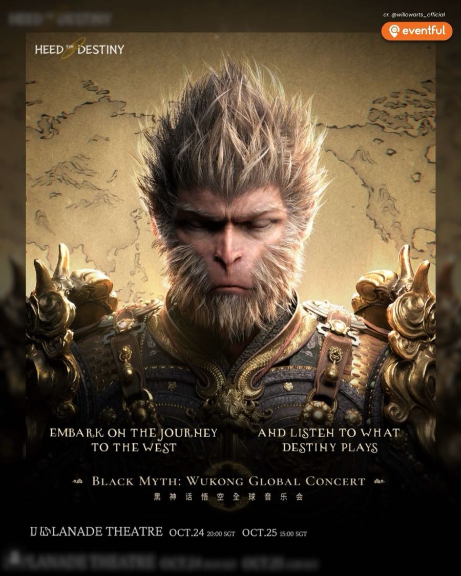 Heed the Destiny poster for the Black Myth: Wukong Global Concert at Esplanade Theatre, 24 October 8pm and 25 October 3pm