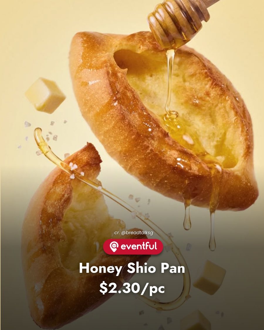BreadTalk Honey Butter Shio Pan cut open with honey being drizzled over it
