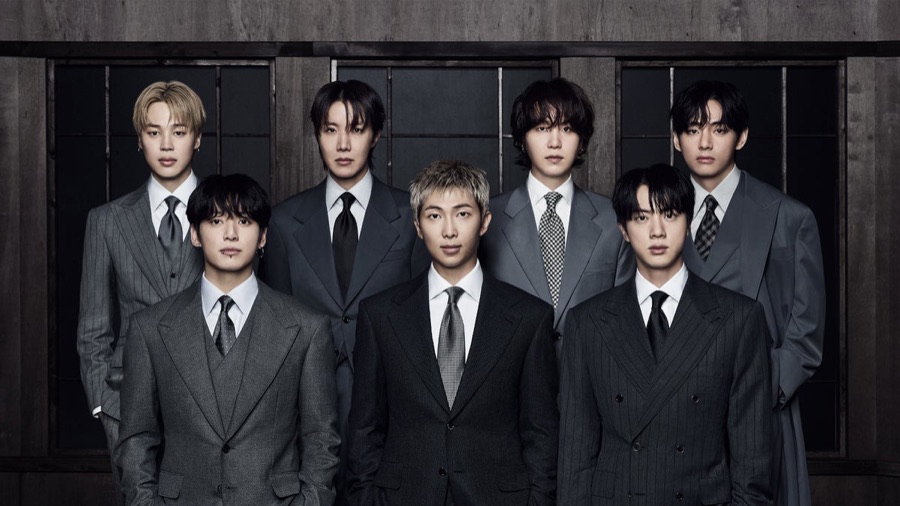 All seven BTS members in the official group press photo for the World Tour ARIRANG