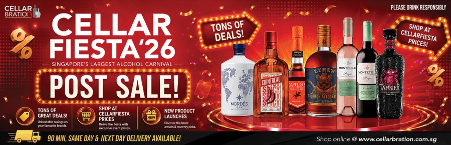 Cellarbration's official CellarFiesta '26 banner with featured gins, whiskies and wines