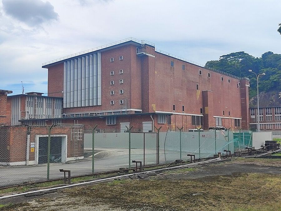 Red brick halls of the decommissioned Pasir Panjang Power Station in Singapore
