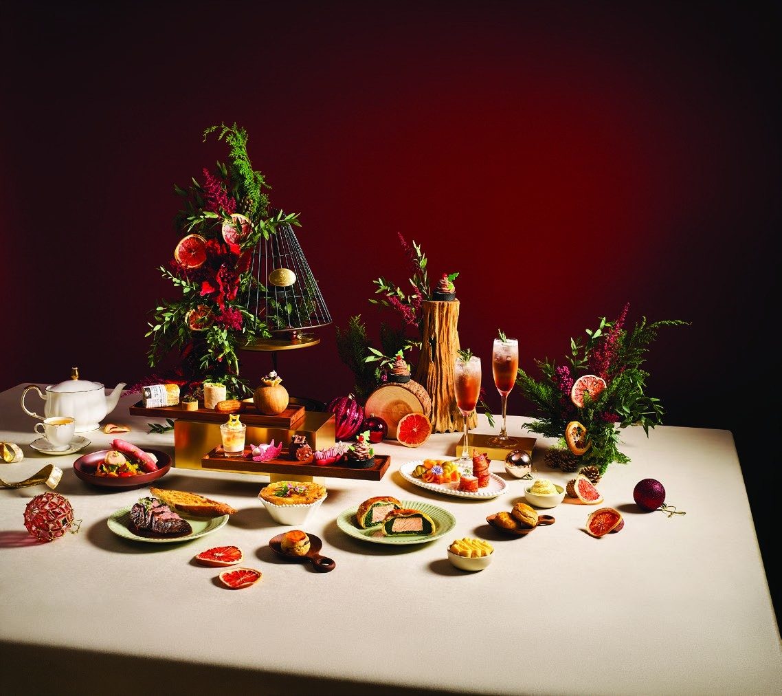 Festive afternoon tea table at Pacific Emporium, Pan Pacific Singapore
