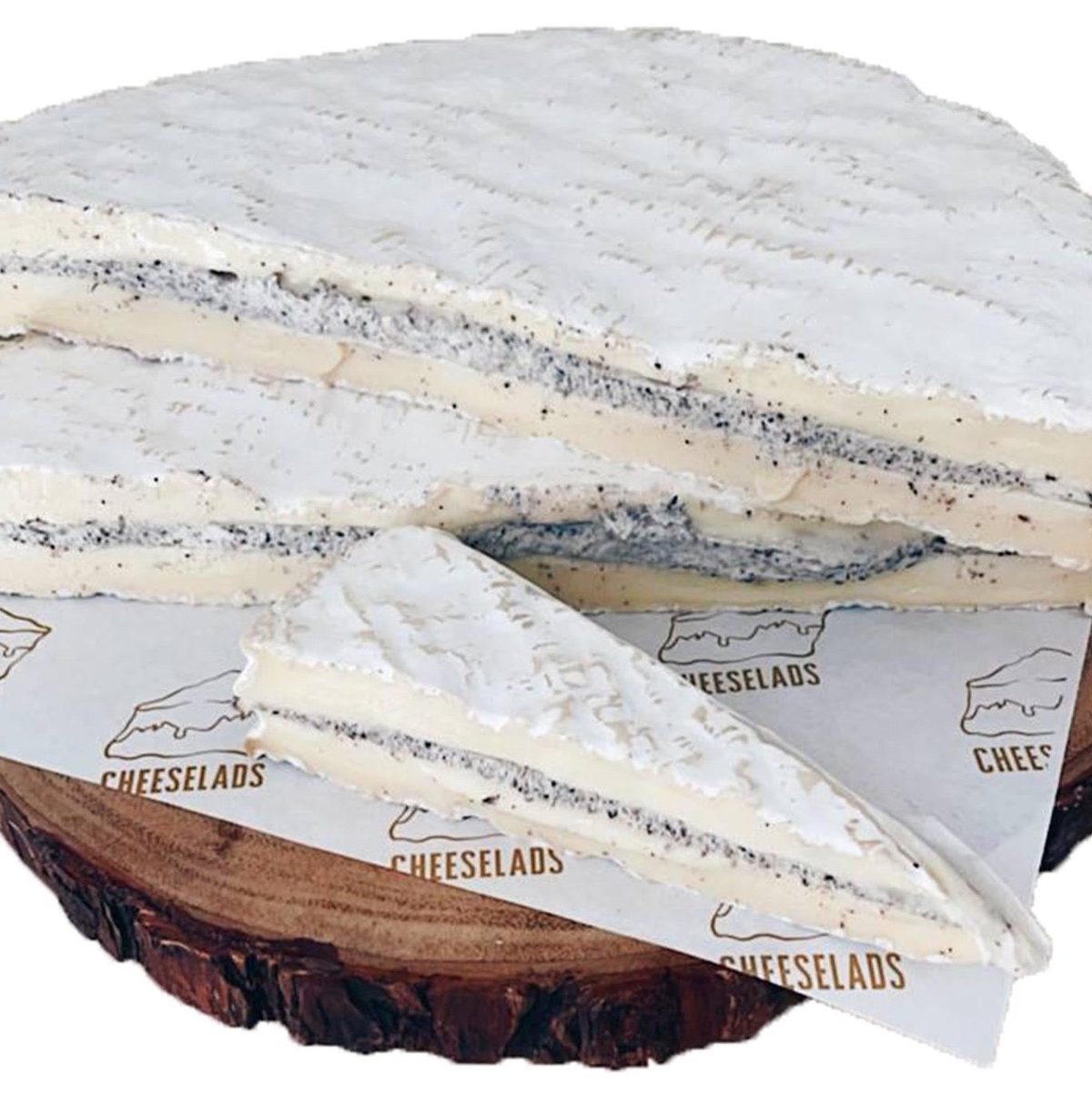 Cheeselads Signature Truffle Brie wheel and wedge with a truffle layer
