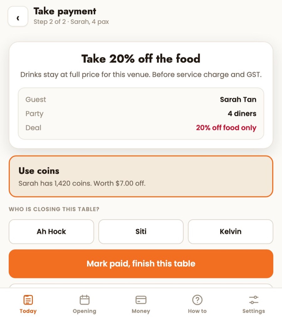 The take payment screen in the merchant console