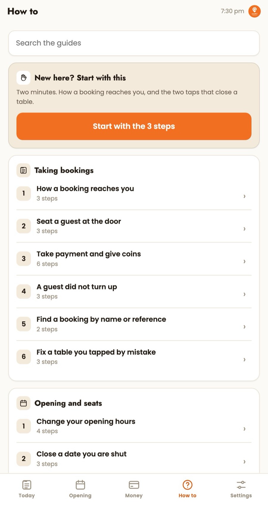 The How to guides inside the Eventful Tables merchant console