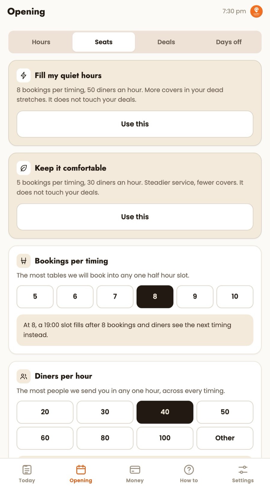 Setting how many seats to release per timing in the merchant console