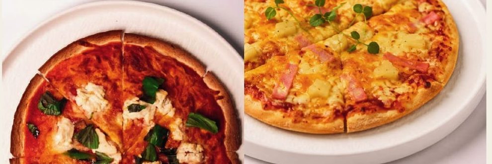 A margherita pizza and a Hawaiian pizza at Sonic Bistro