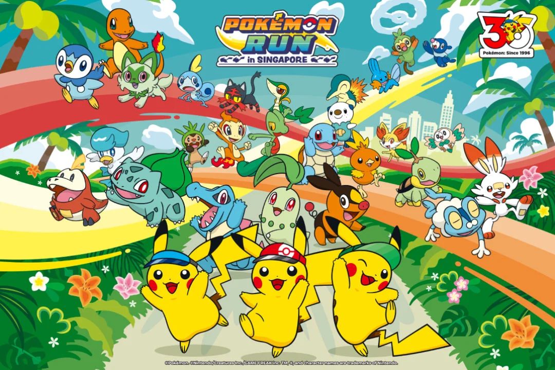 Pokemon RUN 30 Singapore Edition poster with Pikachu and other Pokemon running
