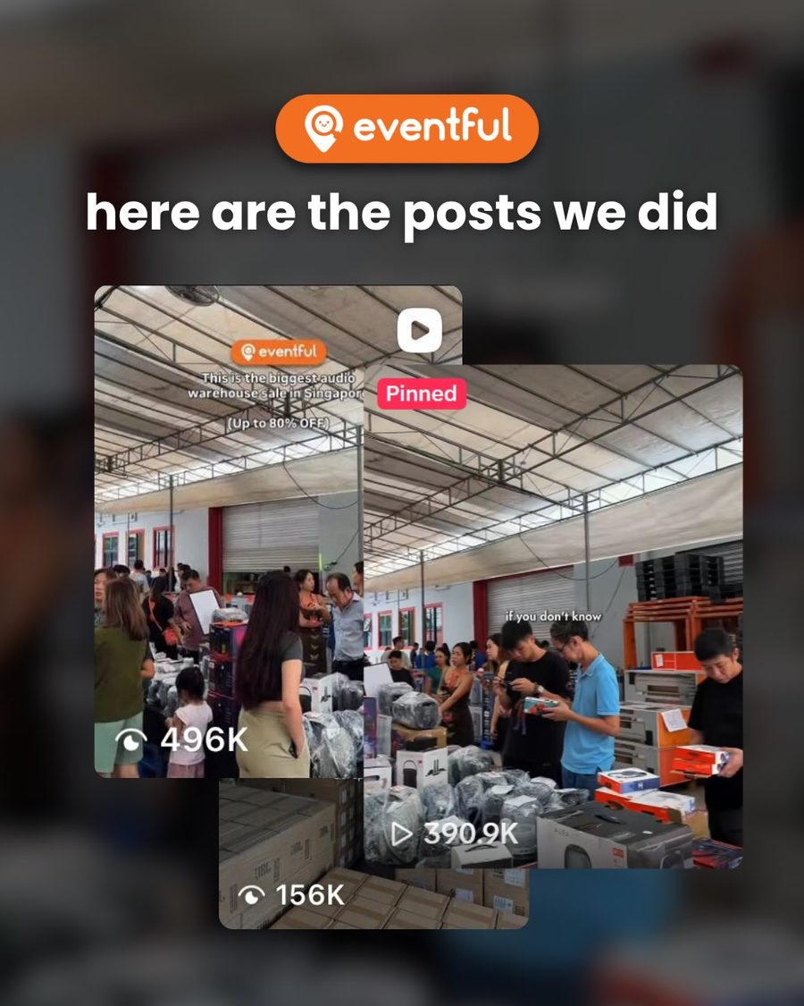 Three Eventful videos of the audio warehouse sale with 496K, 390.9K and 156K views
