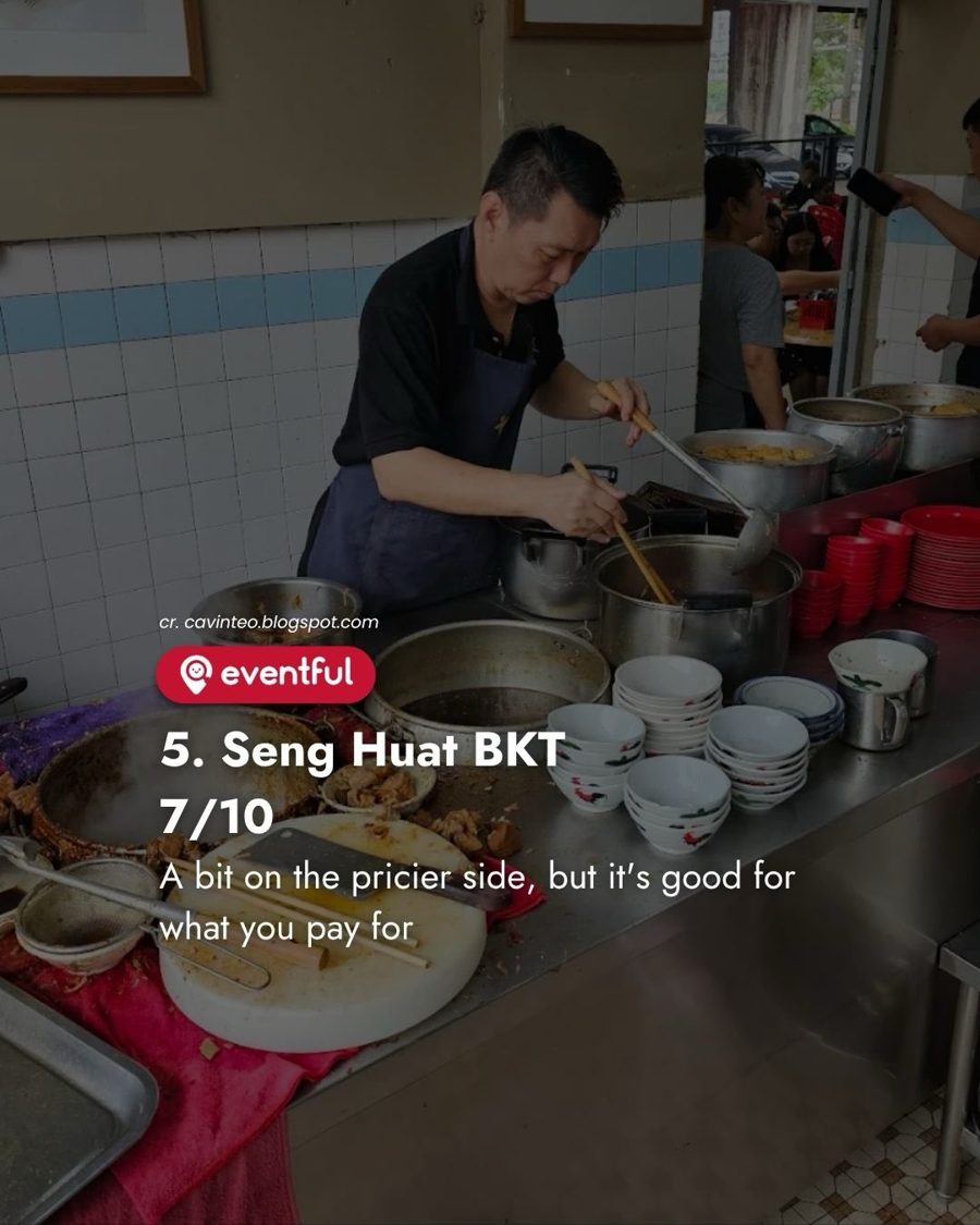 The cook ladling bak kut teh at Seng Huat Bak Kut Teh in Genting
