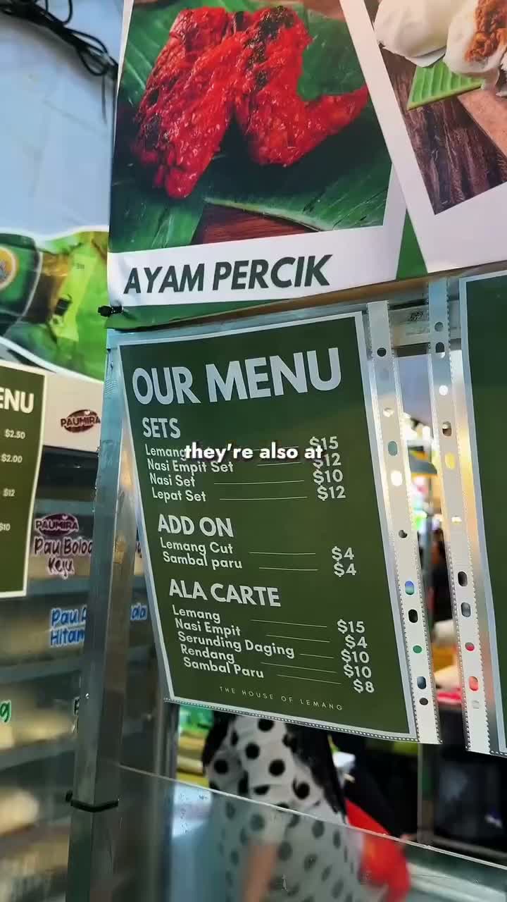 House of Lemang menu board at Geylang Serai Bazaar 2026 with set prices from $10 to $15