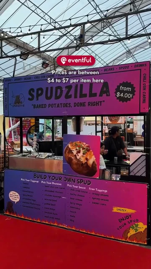 Spudzilla stall at the Hougang pasar malam, baked potatoes from $4 with a build-your-own menu