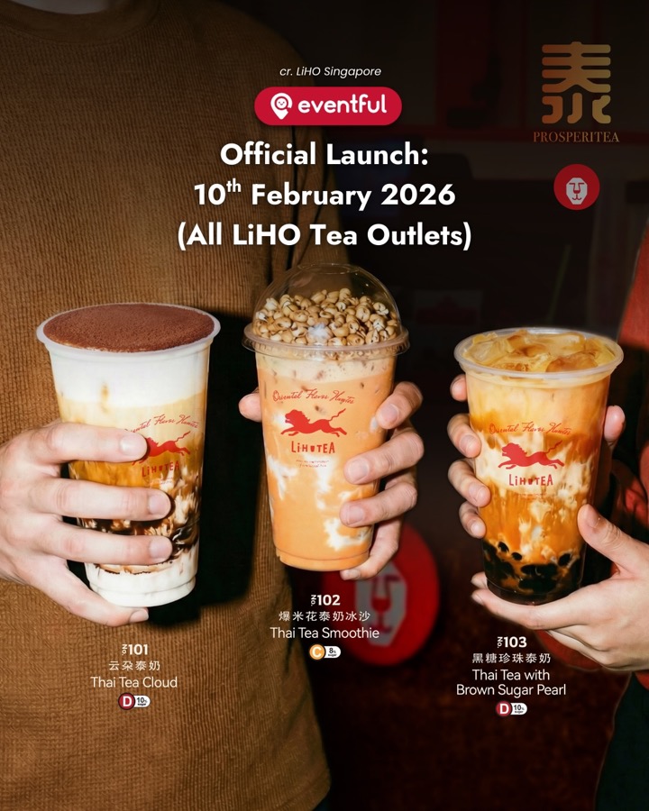 The three LiHO Thai tea drinks held up side by side with the official launch date of 10 February 2026