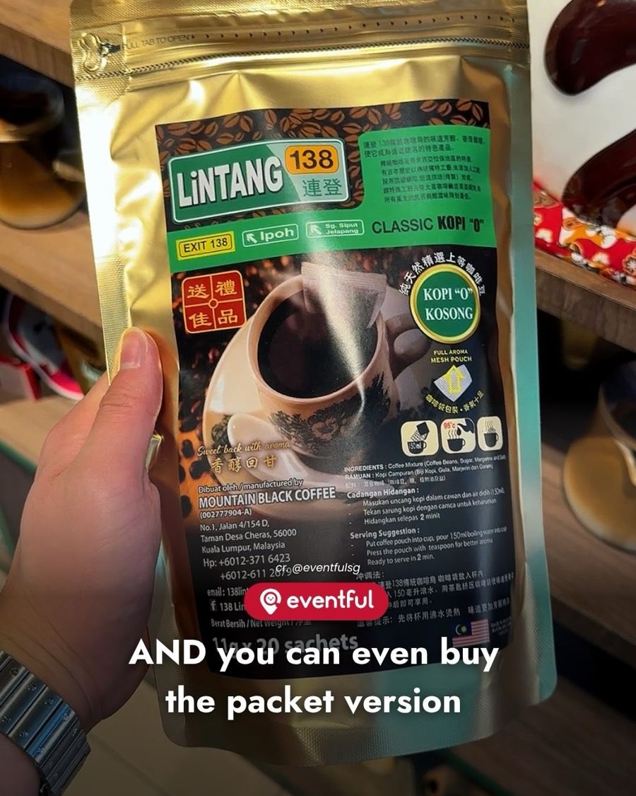 The Lintang 138 Classic Kopi O Kosong sachet pack sold at Lingtang Claypot Coffee