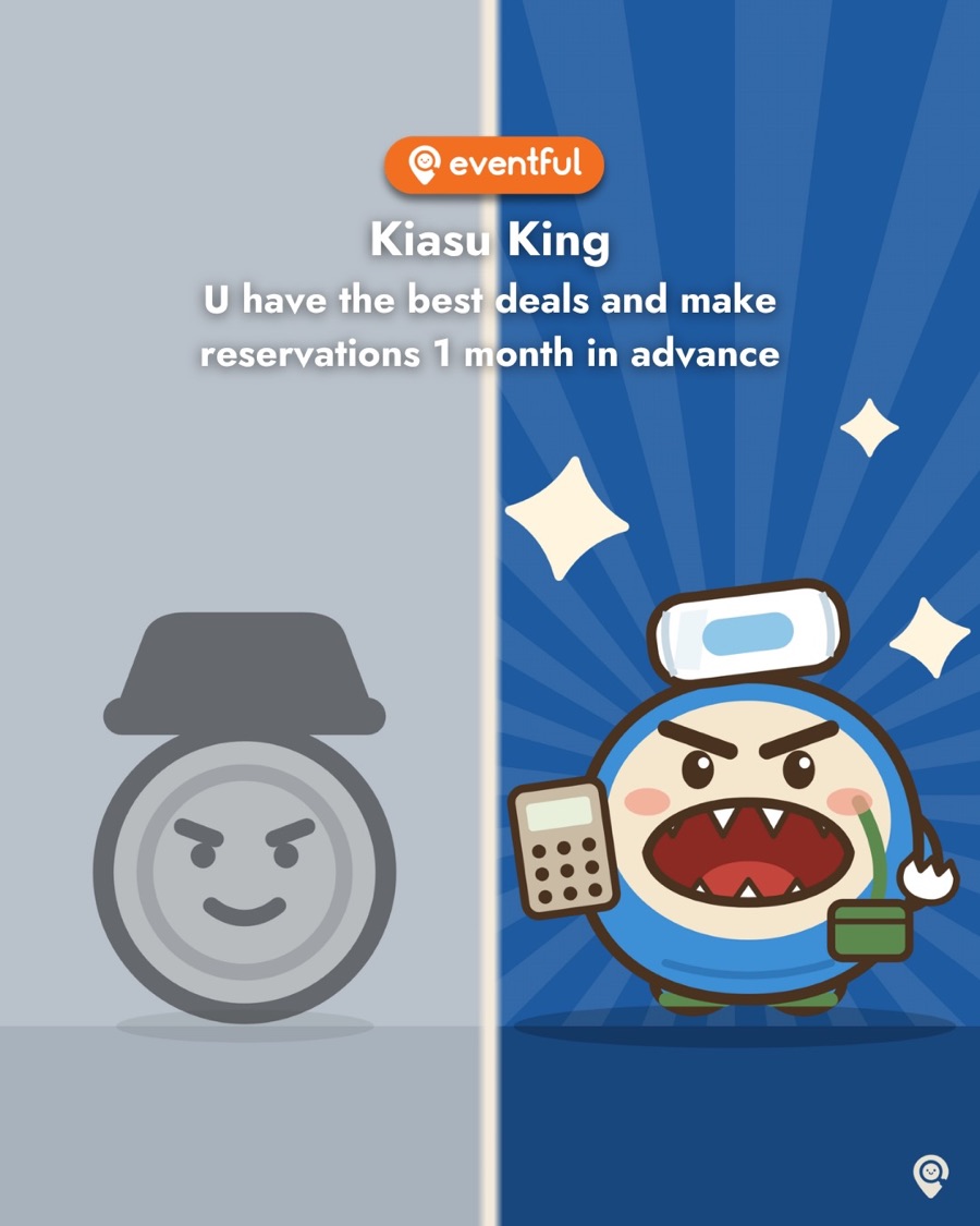 Kiasu King, the Makan Pets character who finds the best deals and books a month ahead