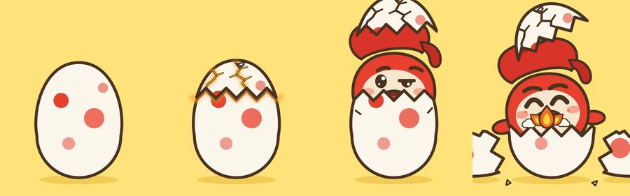 Four frames of the Makan Pets egg: whole, cracking, Shiok Sambal peeking out, and breathing fire