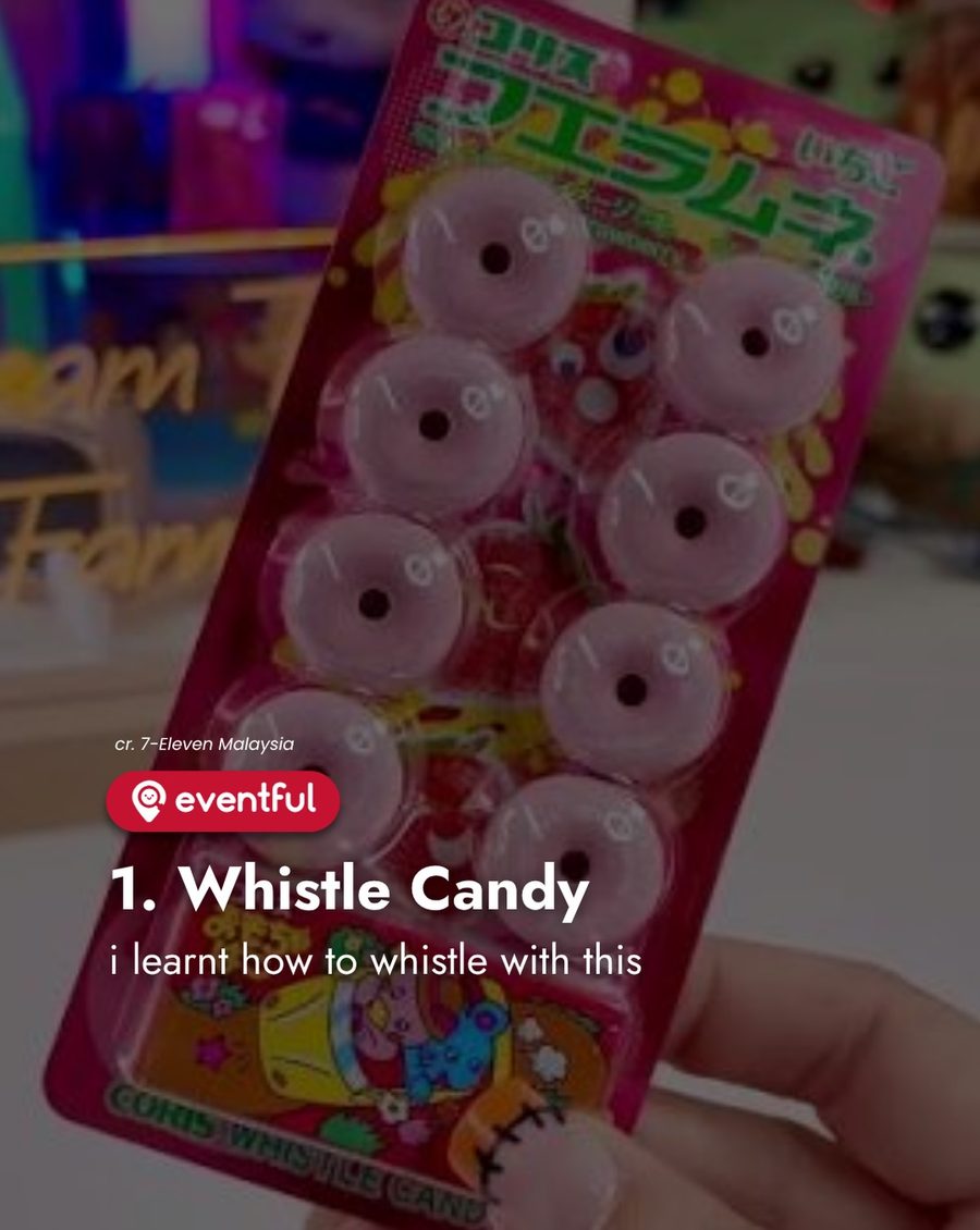 A blister pack of pink whistle candy from a mama shop