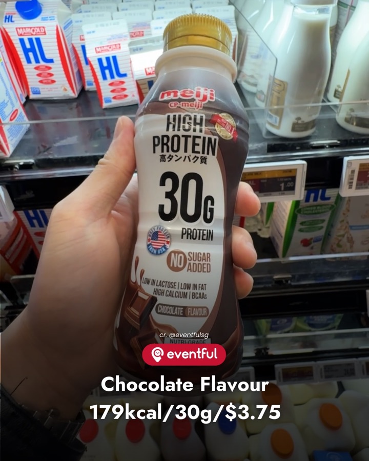 Meiji High Protein milk in Chocolate flavour, 30g protein, in the FairPrice chiller