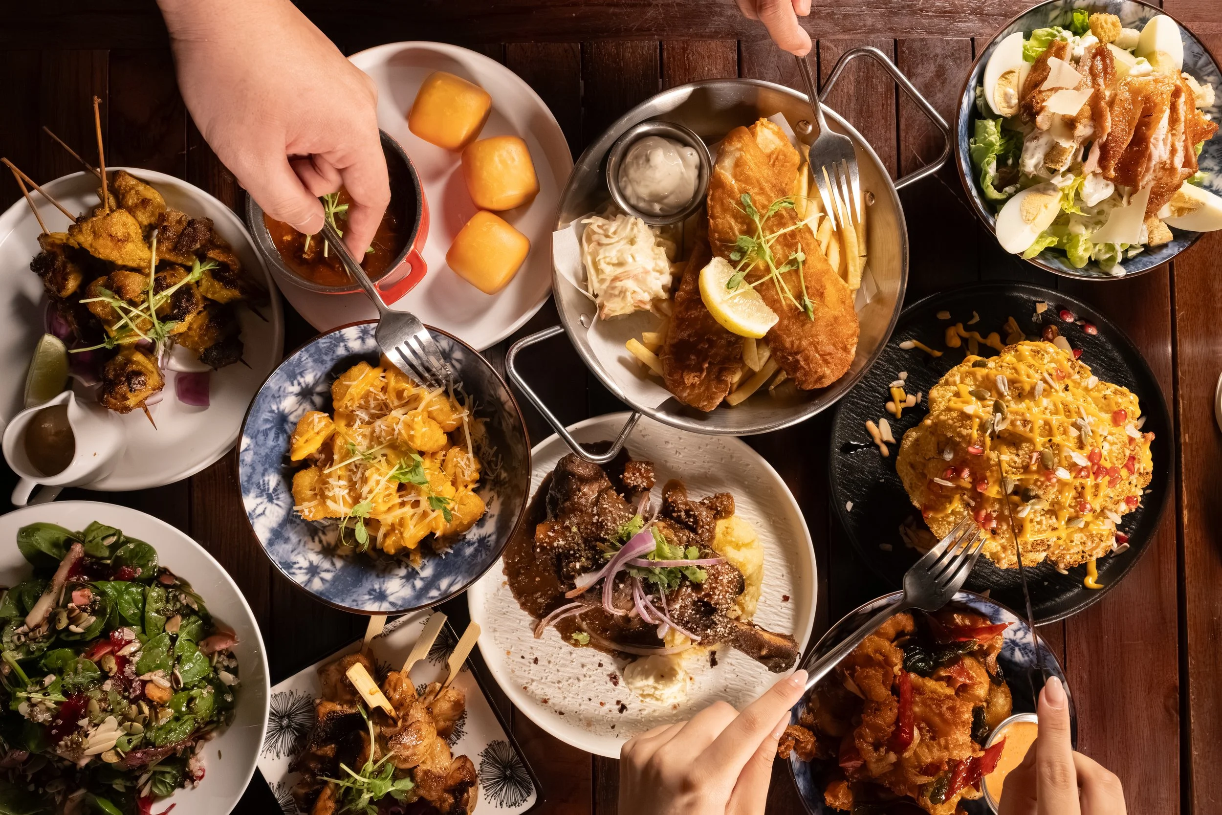 A table of food at Sonic Bistro