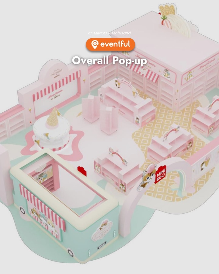 Overhead render of the MINISO x mofusand Meow-licious Ice Cream pop-up layout
