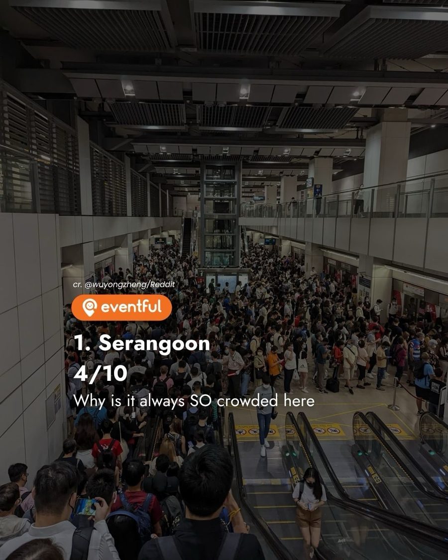 Serangoon MRT interchange at peak hour, packed with commuters