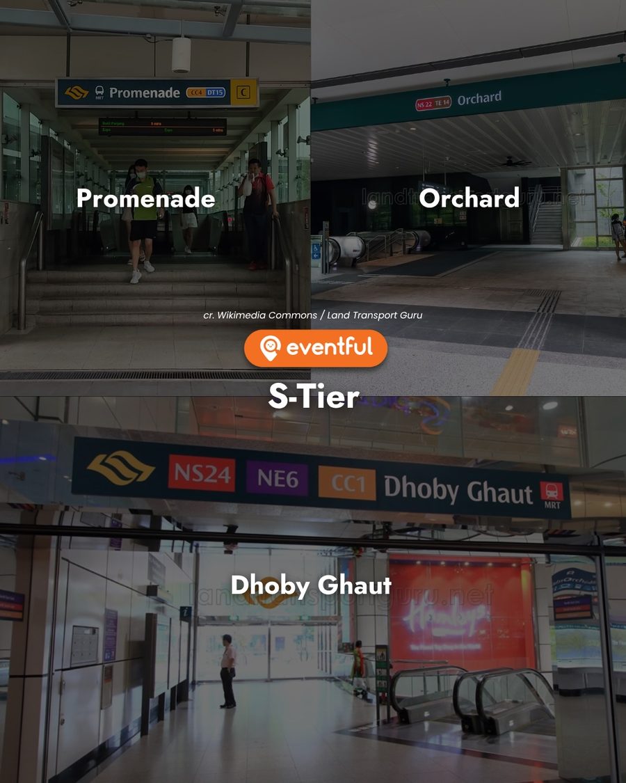 S-tier Singapore MRT stations: Promenade CC4 DT15, Orchard NS22 TE14 and Dhoby Ghaut NS24 NE6 CC1