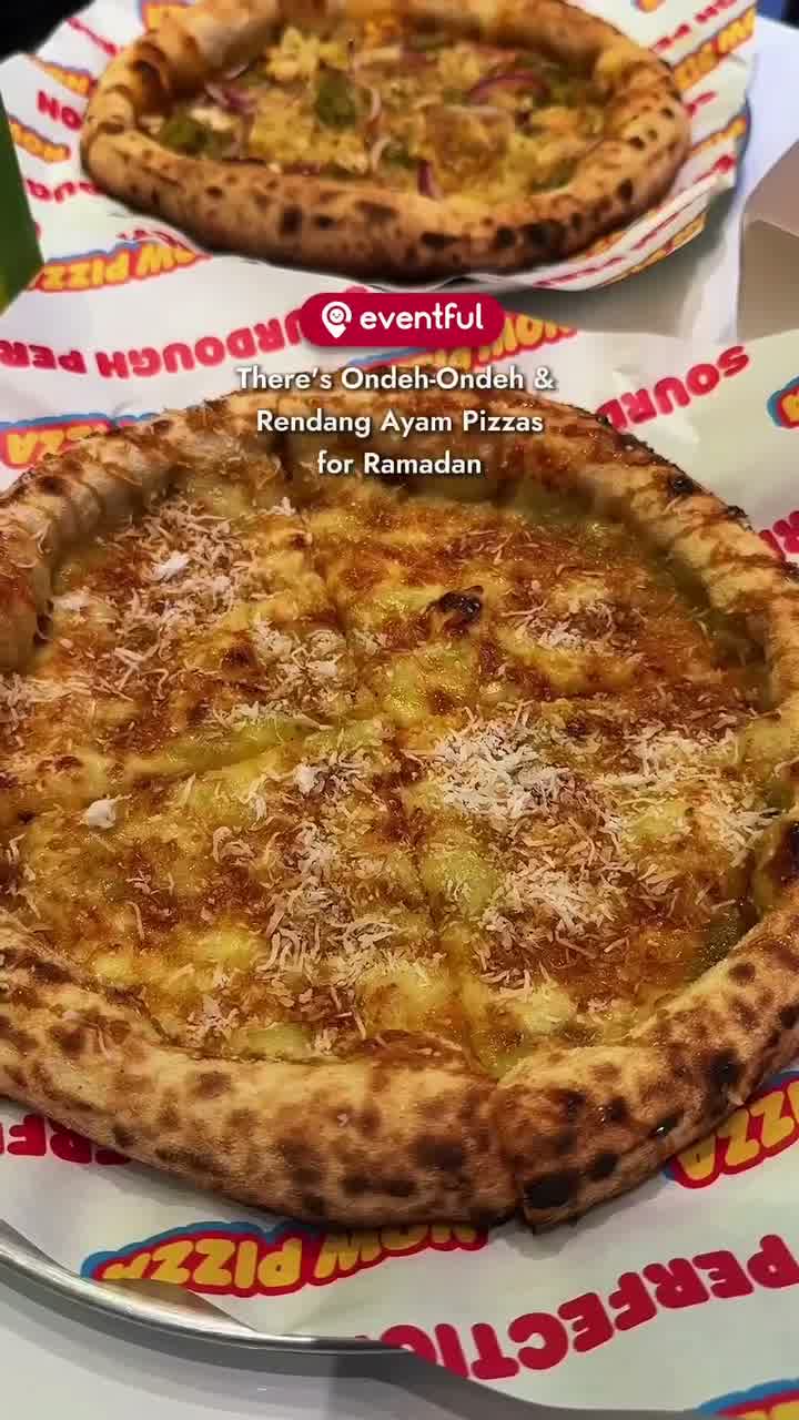 Now Pizza Ondeh-Ondeh and Rendang Ayam Ramadan pizzas on the table at Orchard Gateway