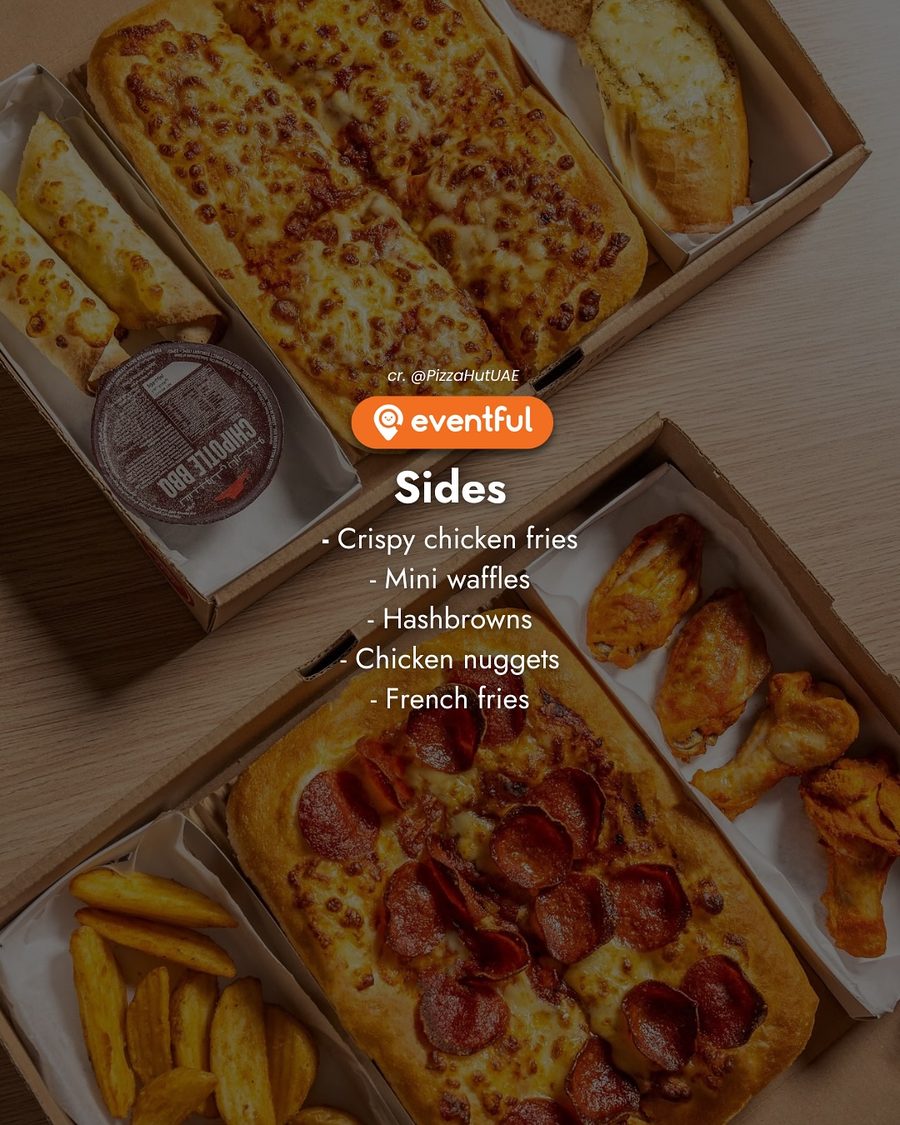 Pizza Hut sides on the buffet slide: chicken fries, mini waffles, hashbrowns, nuggets and fries