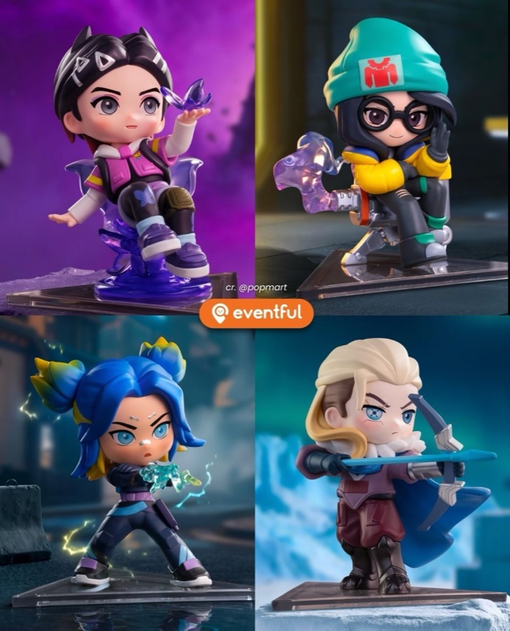 Pop Mart Valorant figures of Clove, Killjoy, Neon and Sova