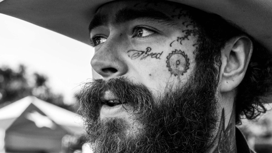 Post Malone in the official black and white press image for the BIG ASS Stadium World Tour
