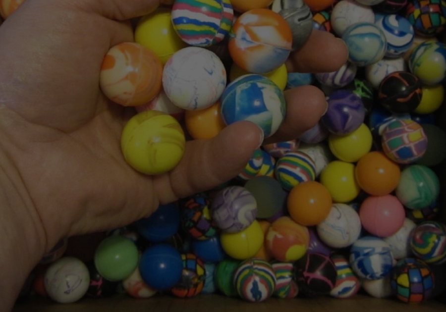 A handful of bouncy balls from a gachapon machine