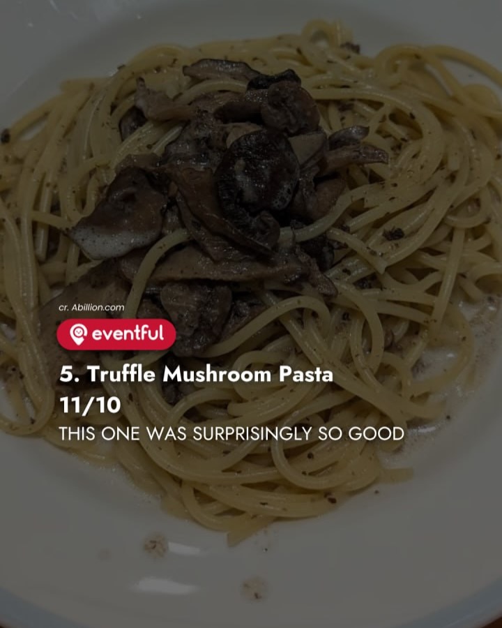 Black truffle and mushroom pasta at Saizeriya, rated 11 out of 10