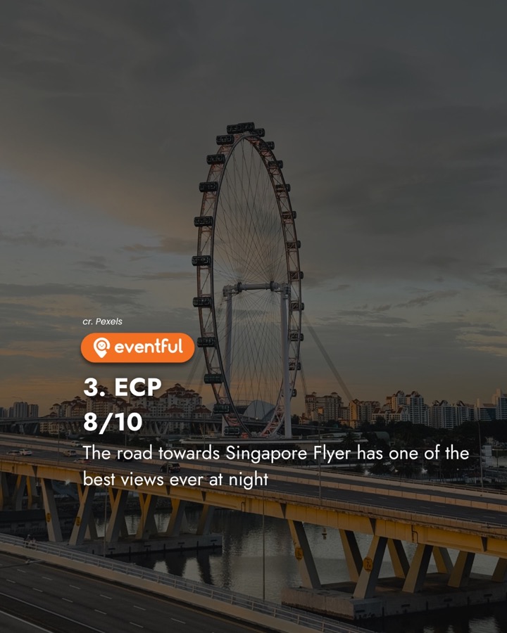 The ECP stretch beside the Singapore Flyer at dusk, rated 8 out of 10
