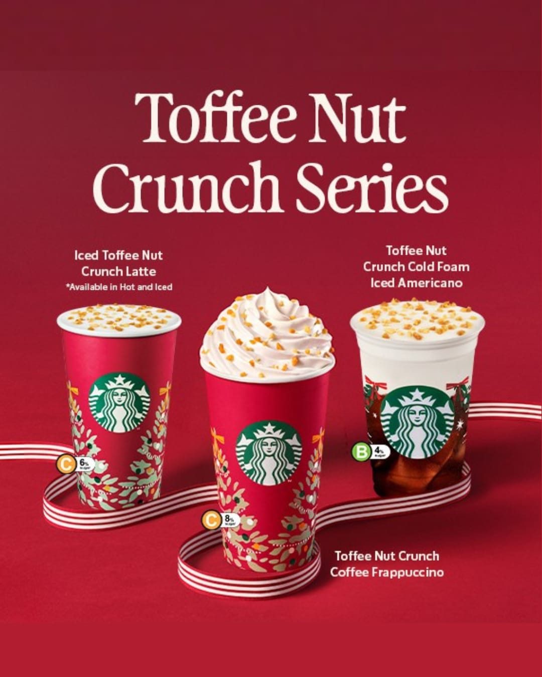 Starbucks Singapore Toffee Nut Crunch series: iced latte, Frappuccino and cold foam iced Americano