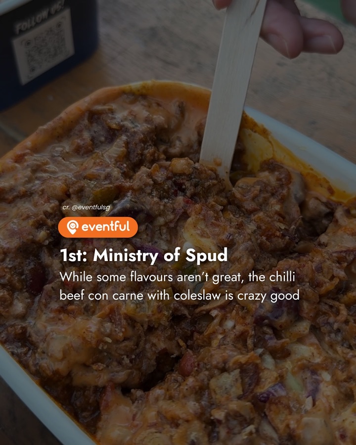 Ministry of Spud chilli beef con carne spud at the Tampines MRT Bazaar, August 2025