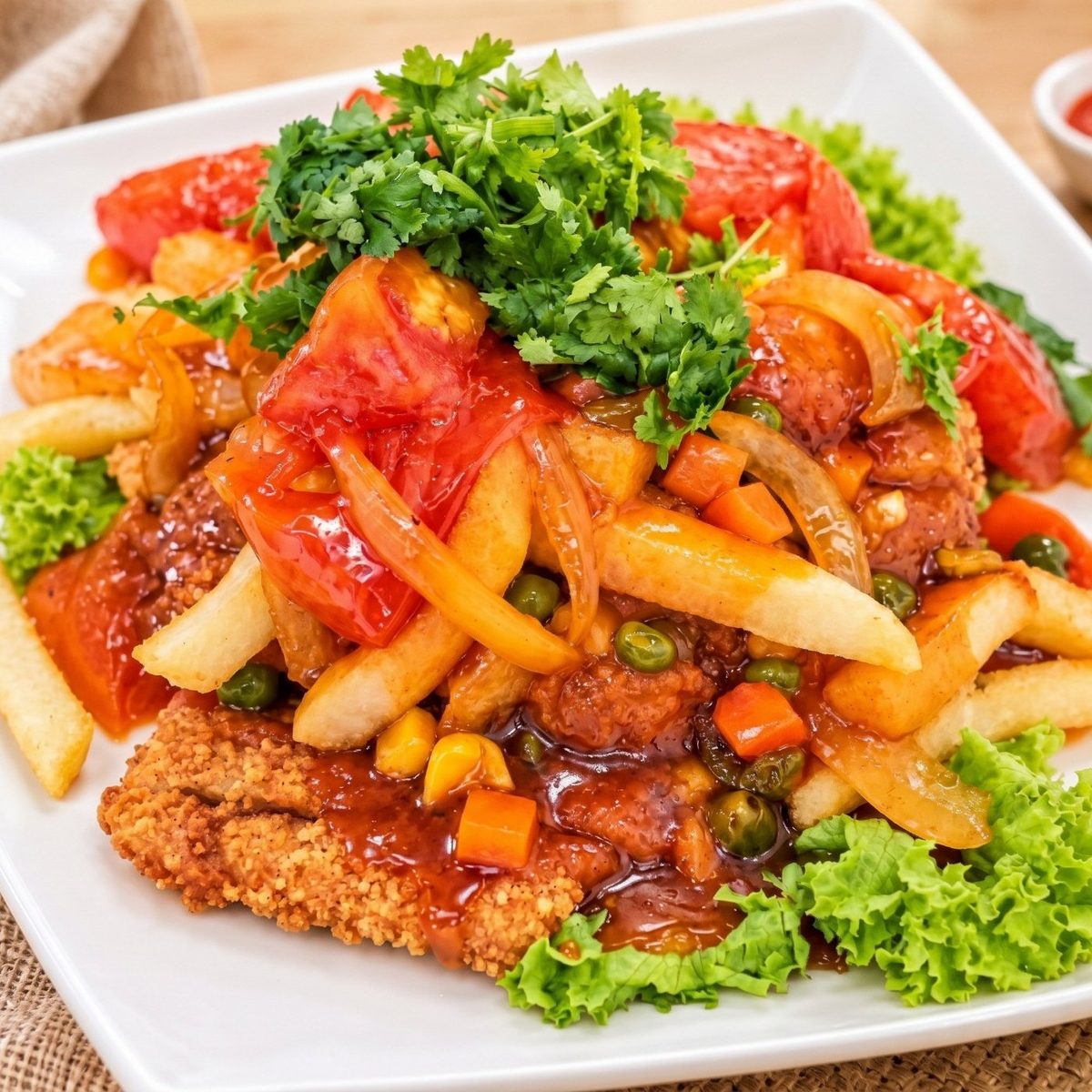 Hainanese pork chop with tomato sauce and potatoes at Simon Says Cafe