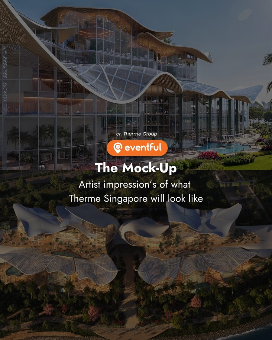 Artist impression of the Therme Singapore building with its wave-form roof