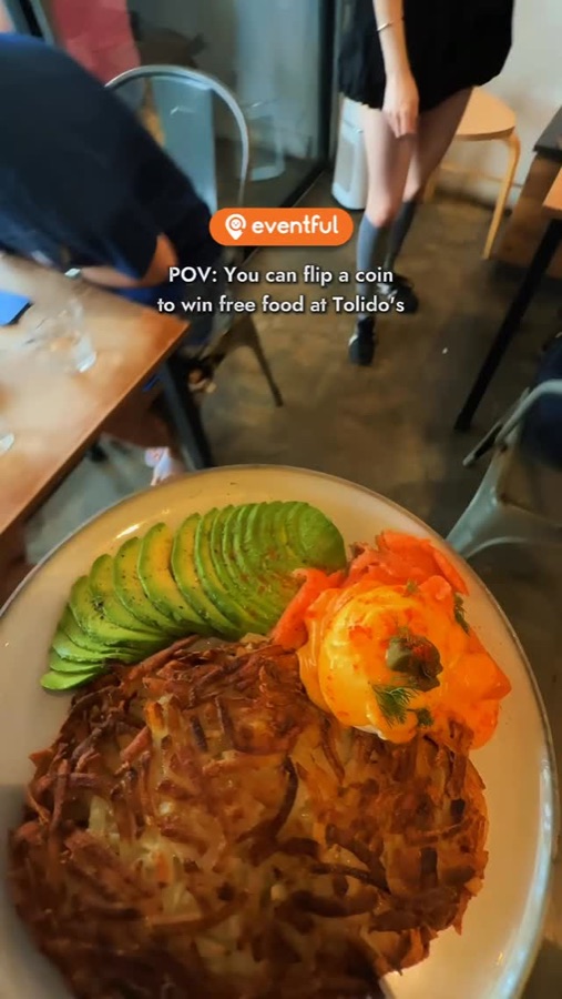 The Avo & Omega Rösti at Tolido's Espresso Nook: crisp potato rösti with sliced avocado, smoked salmon and a poached egg