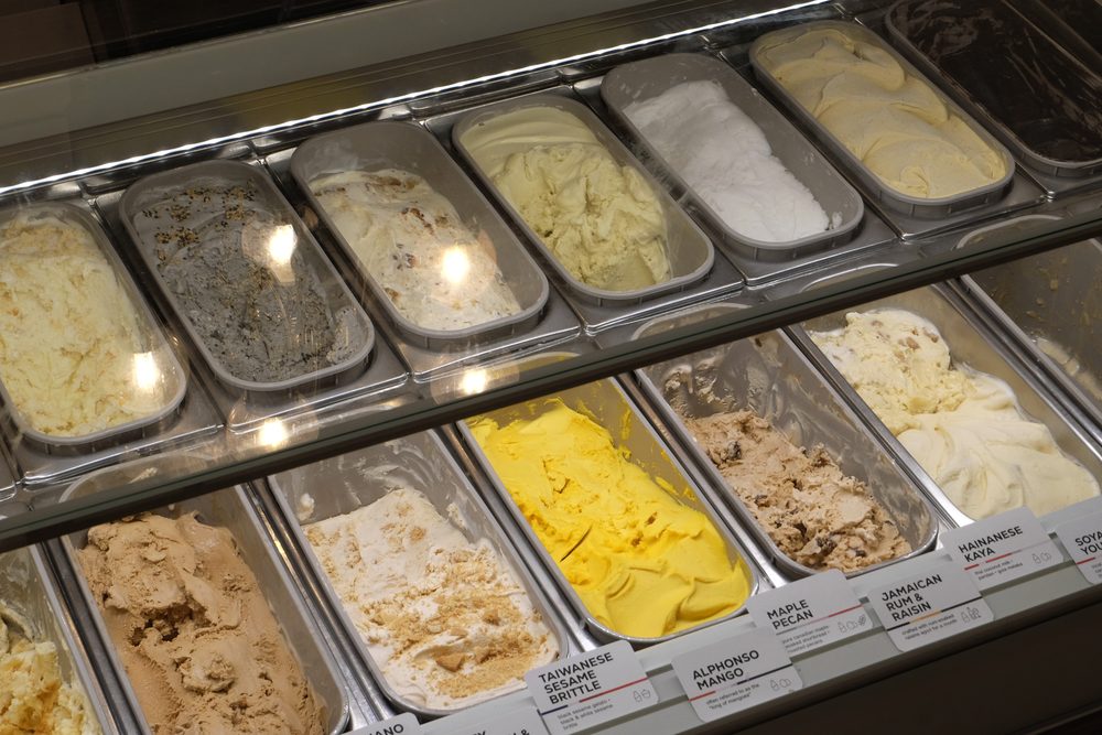 Tom's Palette gelato display with trays of handmade flavours