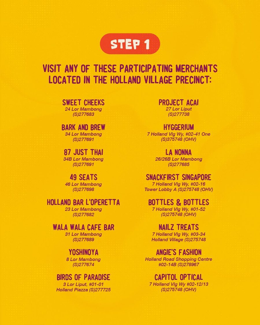 Full list of Village Encounters participating merchants and their Holland Village addresses
