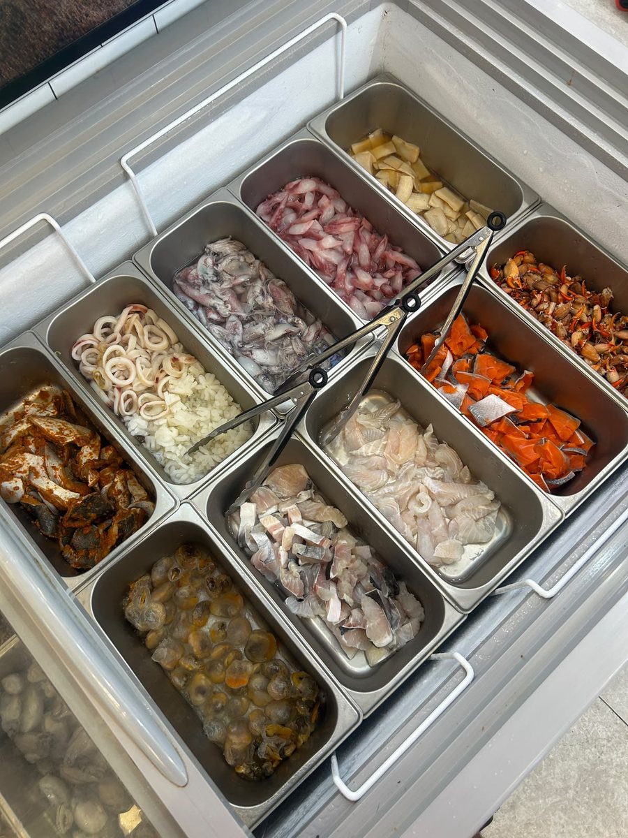 Marinated meats in the chiller at Family Hakata
